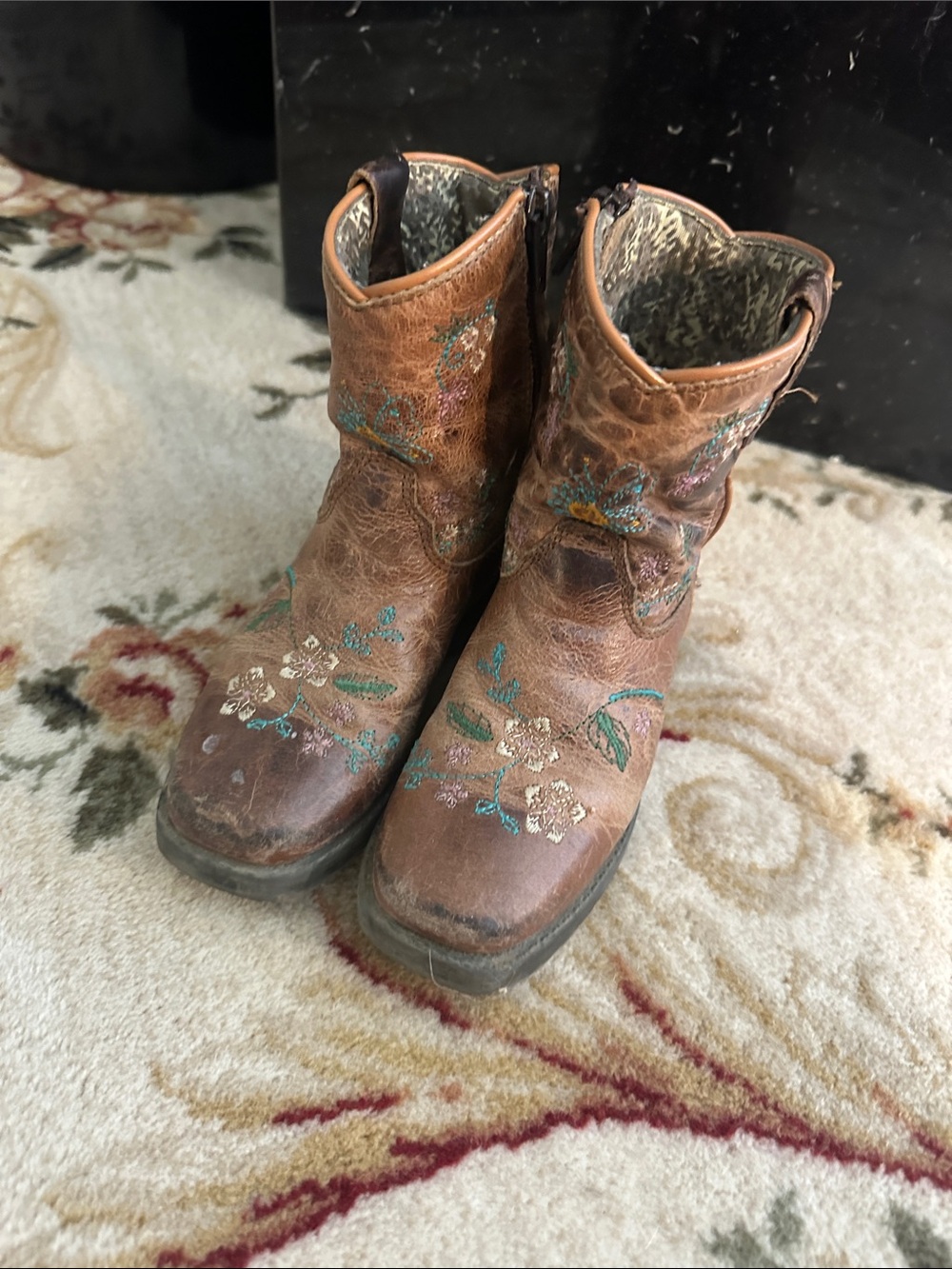 Girls' Brown Embroidered Western Boots